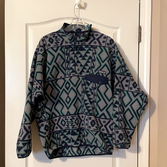 Patagonia Other - Patagonia Synchilla Snap-T Fleece Pullover Men’s Size M Blue Green  Aztec Print
